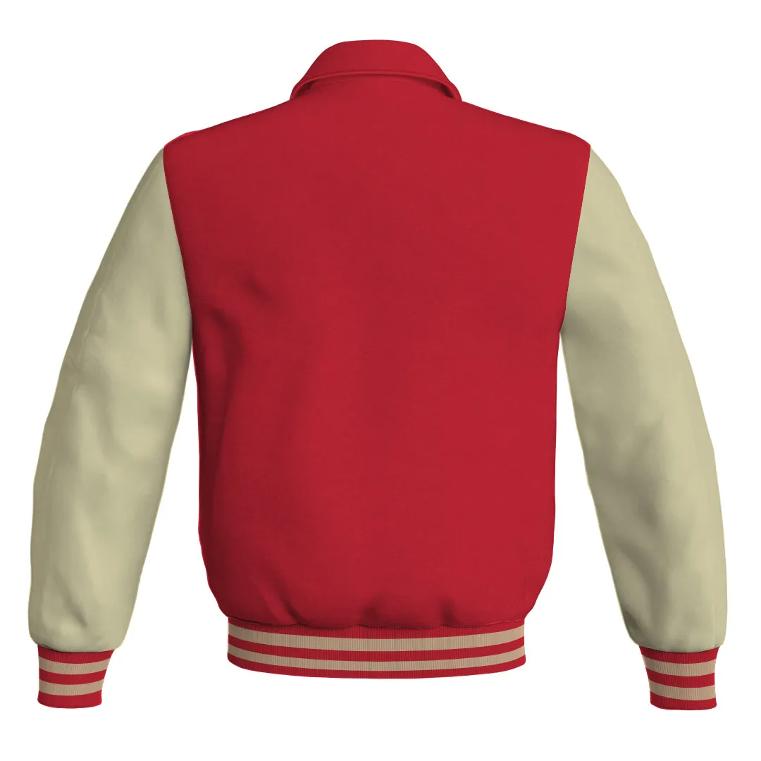 Letterman Varsity Classic Jacket Red Body and Cream Leather Sleeves