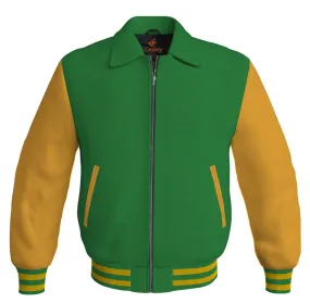 Luxury Bomber Classic Jacket Green Body and Golden Leather Sleeves
