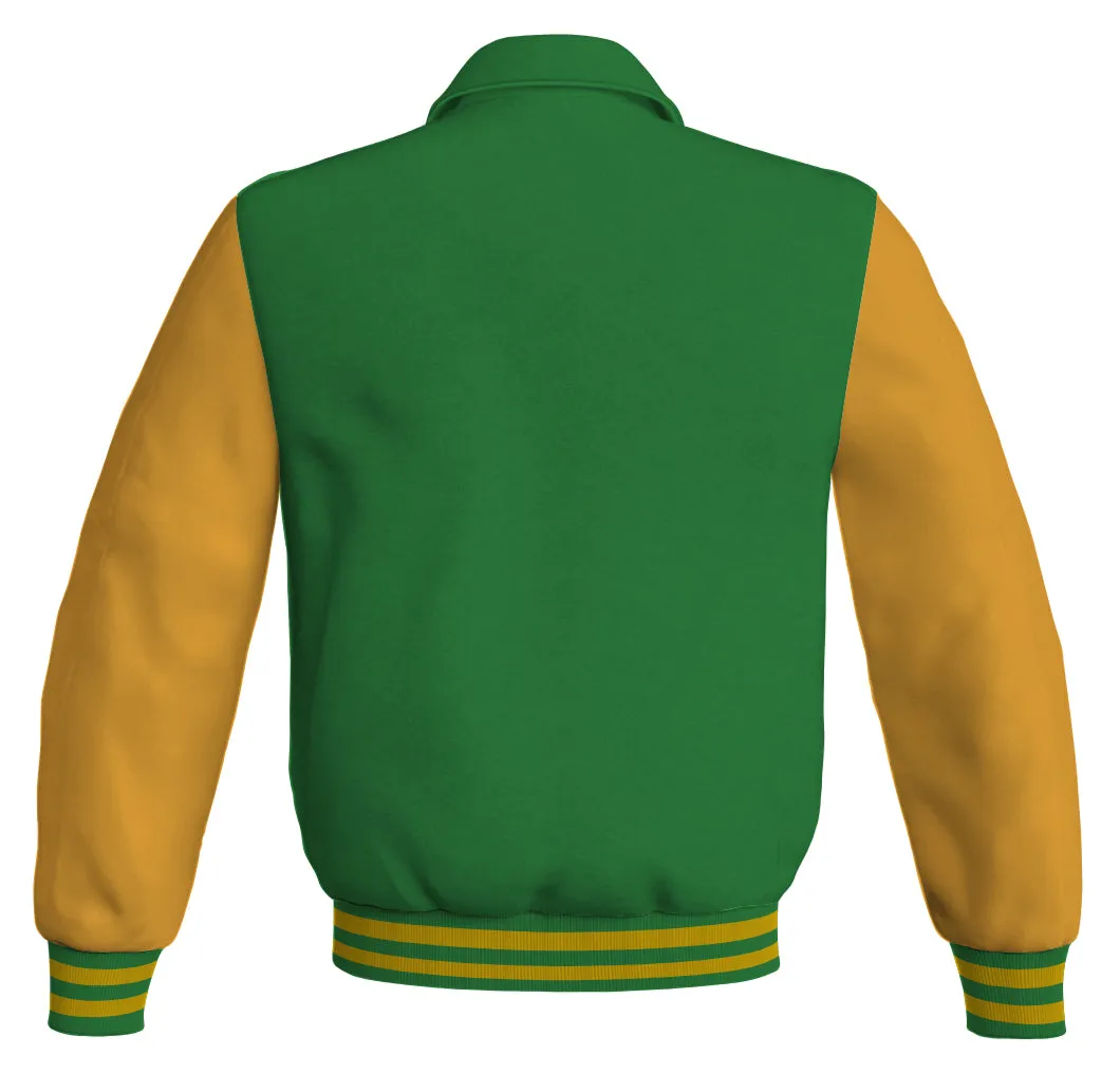 Luxury Bomber Classic Jacket Green Body and Golden Leather Sleeves