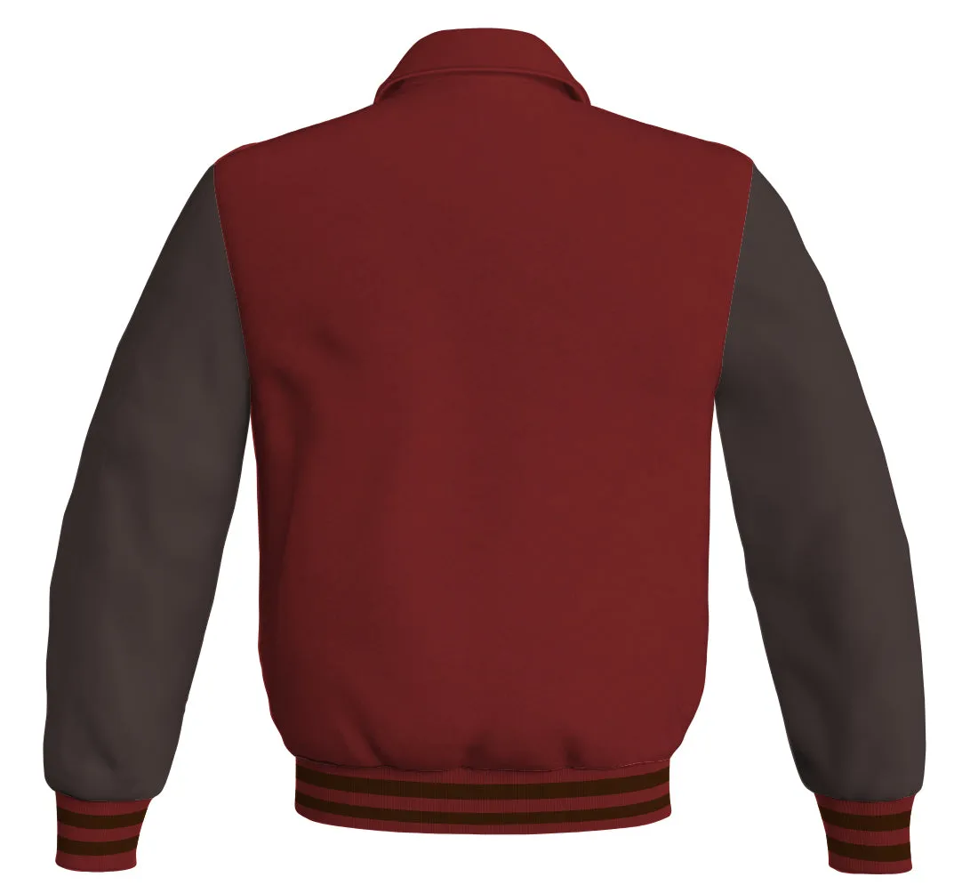 Luxury Bomber Classic Jacket Maroon Body and Brown Leather Sleeves