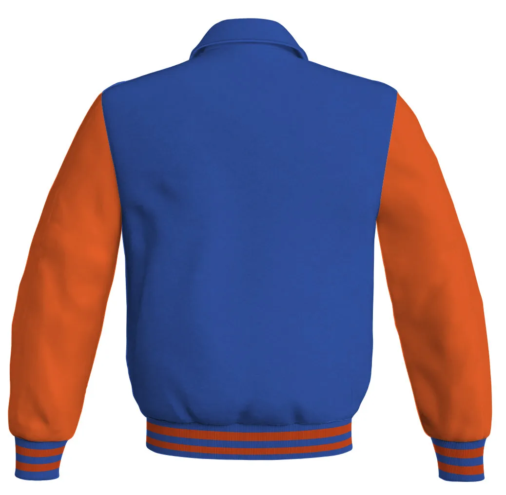 Luxury Bomber Classic Jacket Royal Blue Body and Orange Leather Sleeves