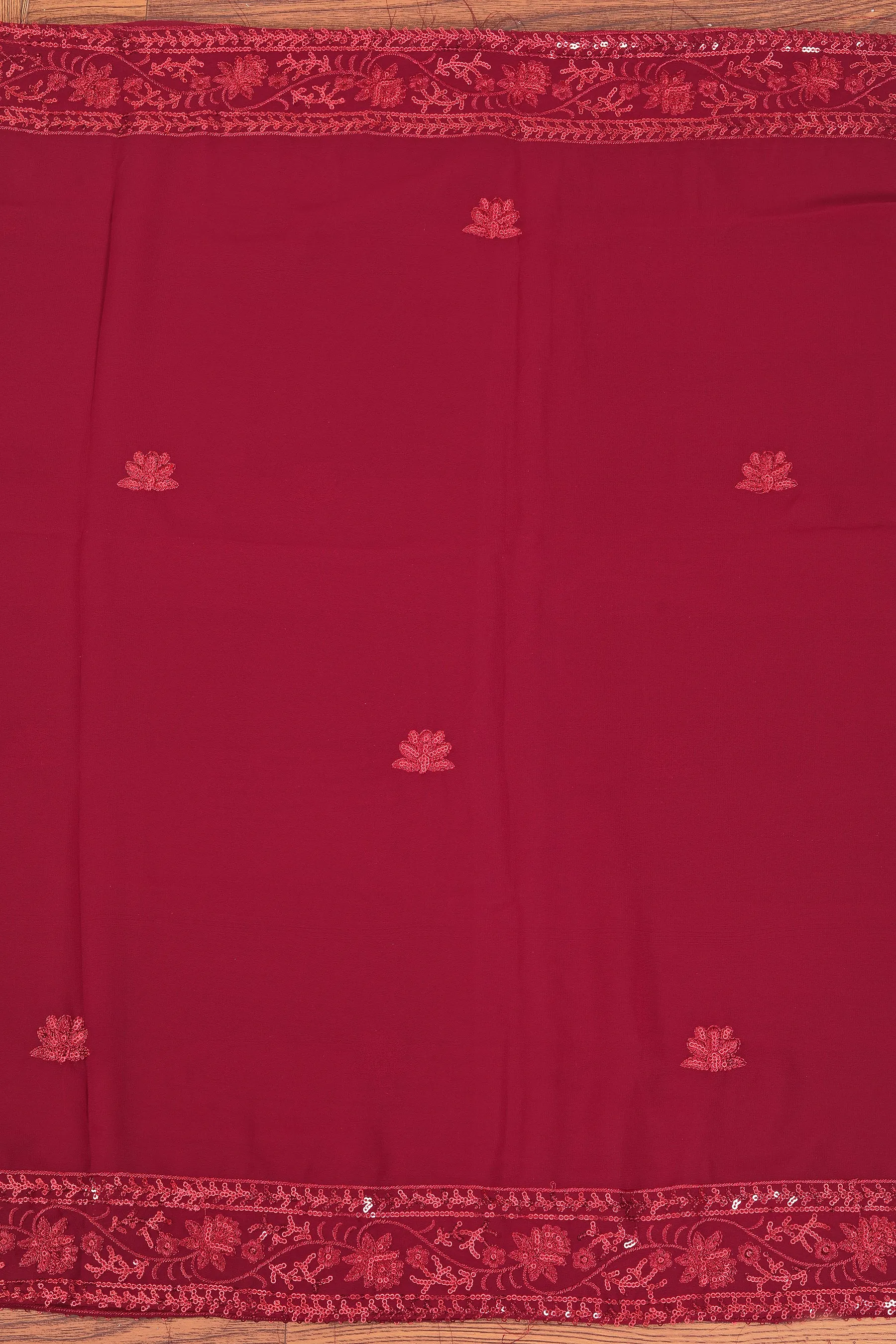 Maroon Heavy Embroidered Poly Georgette Dress Material with Dupatta