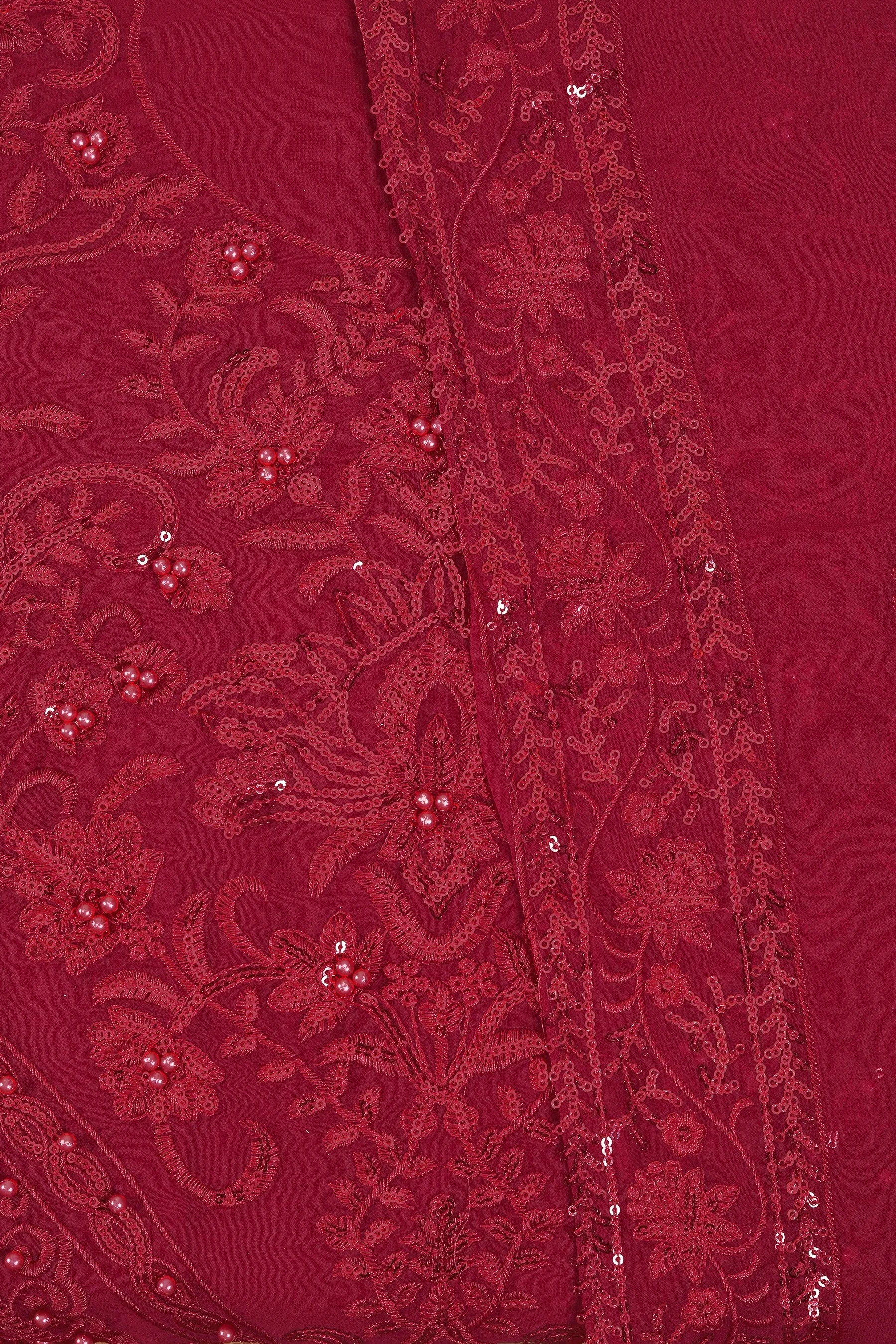 Maroon Heavy Embroidered Poly Georgette Dress Material with Dupatta
