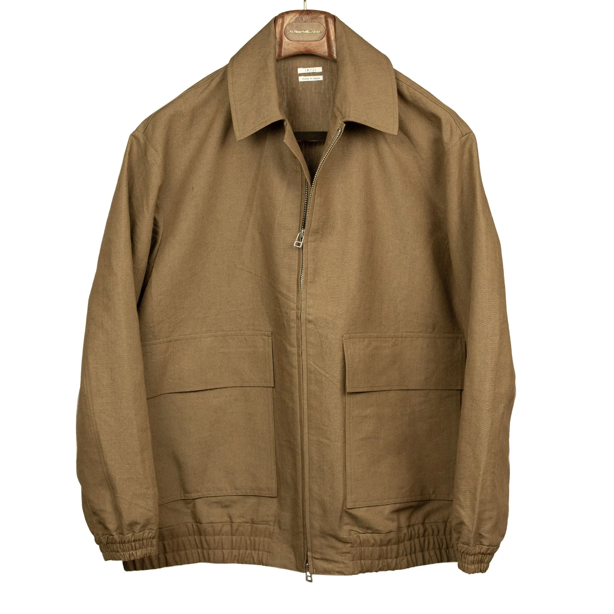 Mechanic blouson in tobacco brown paper and linen