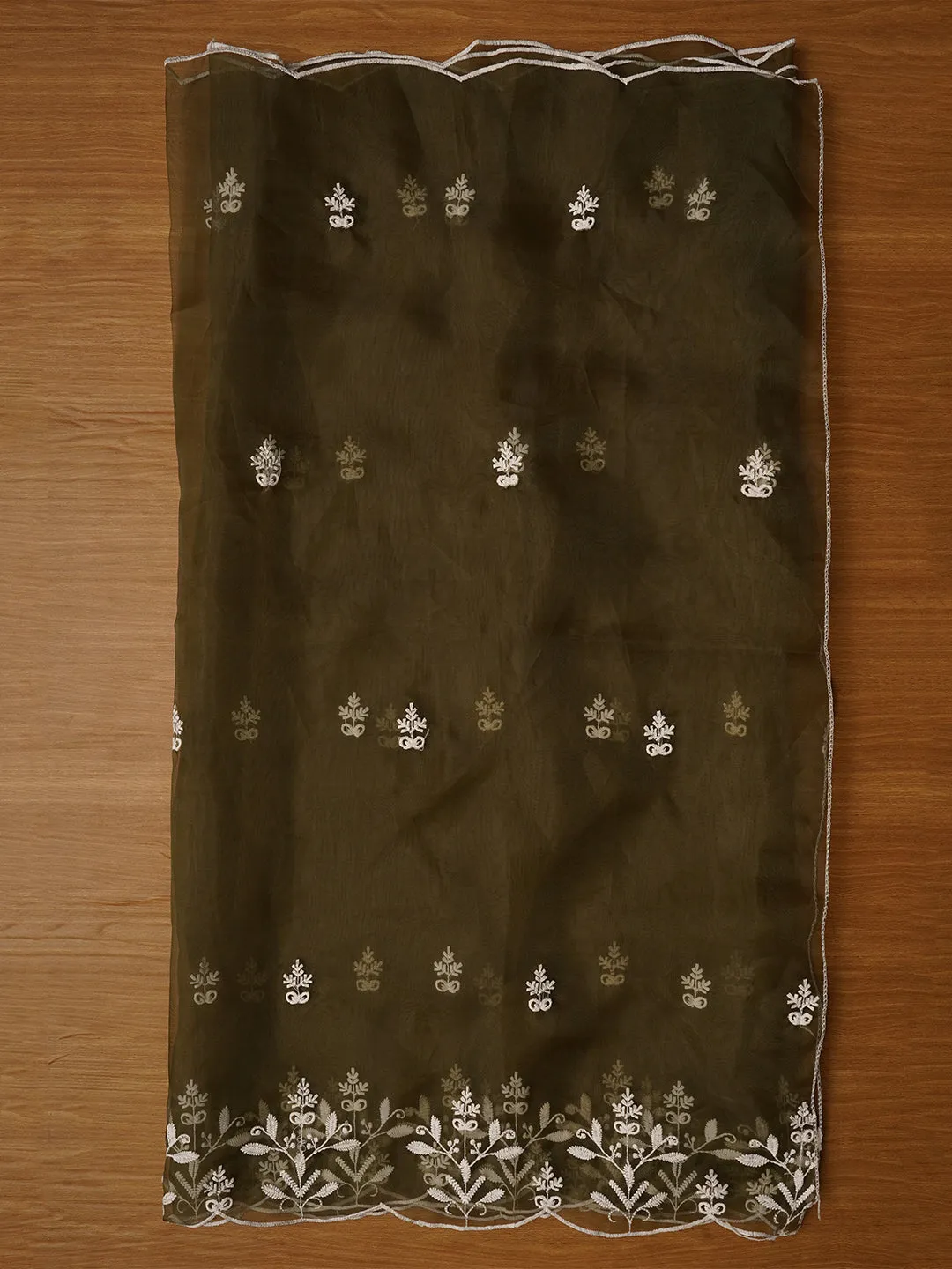 Mehandi Embroidered Organza Dress Material with Dupatta
