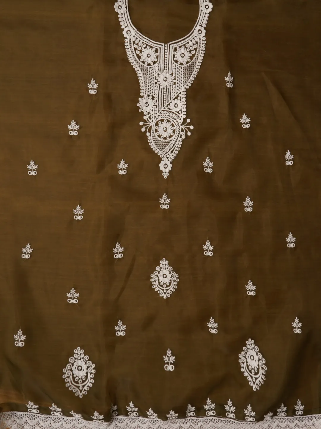 Mehandi Embroidered Organza Dress Material with Dupatta