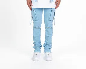 Pheelings NEVER LOOK BACK CARGO FLARE STACK DENIM (SKY BLUE)