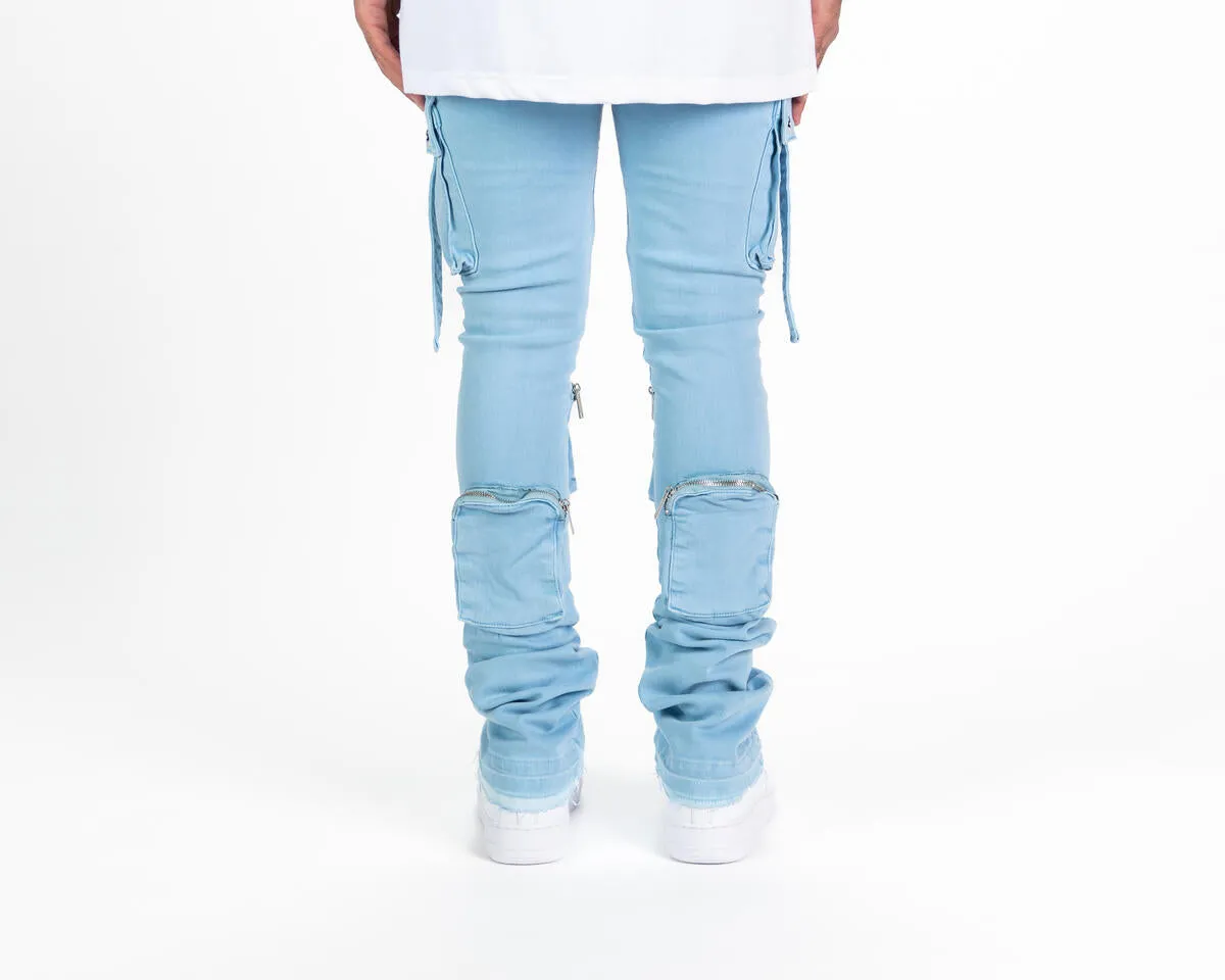 Pheelings NEVER LOOK BACK CARGO FLARE STACK DENIM (SKY BLUE)