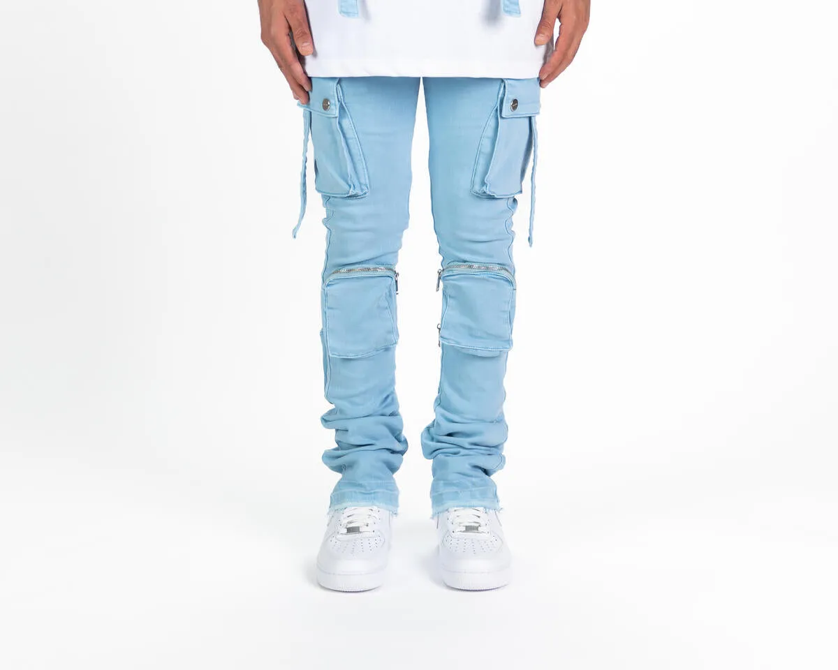 Pheelings NEVER LOOK BACK CARGO FLARE STACK DENIM (SKY BLUE)