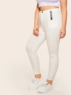 Plus Letter Print Ribbon Jeans