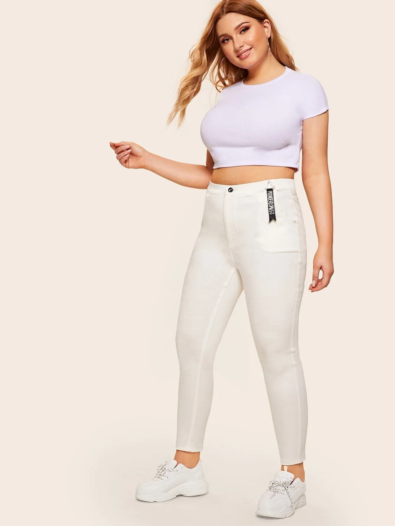 Plus Letter Print Ribbon Jeans