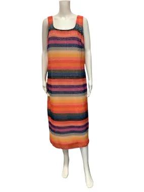 Rachael Roy Dress Striped Print Midi Sequined Size: 16W