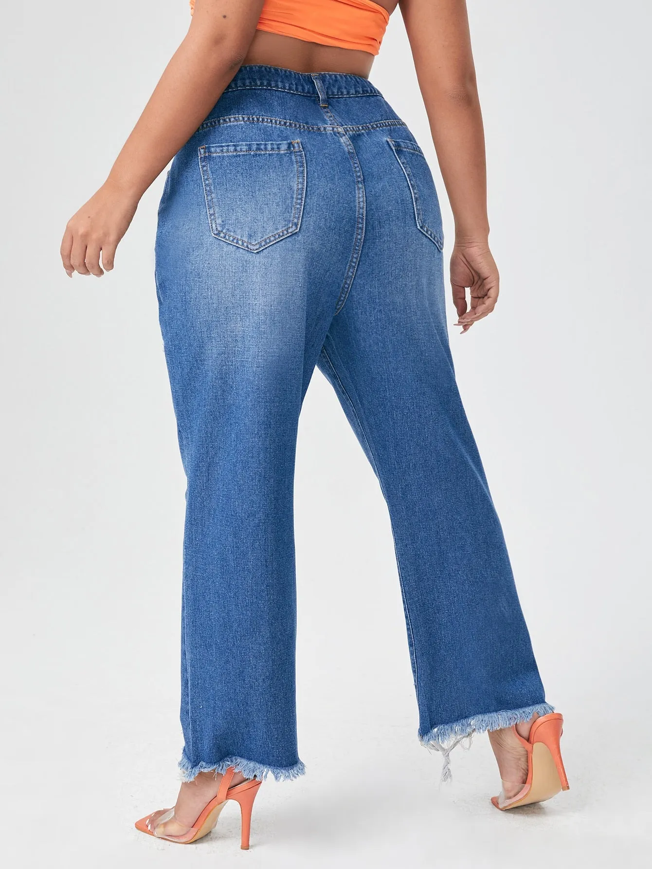 Raw Hem Natural Long Plus Size Jeans