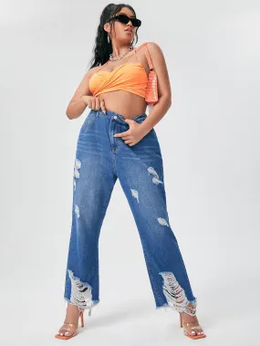 Raw Hem Natural Long Plus Size Jeans