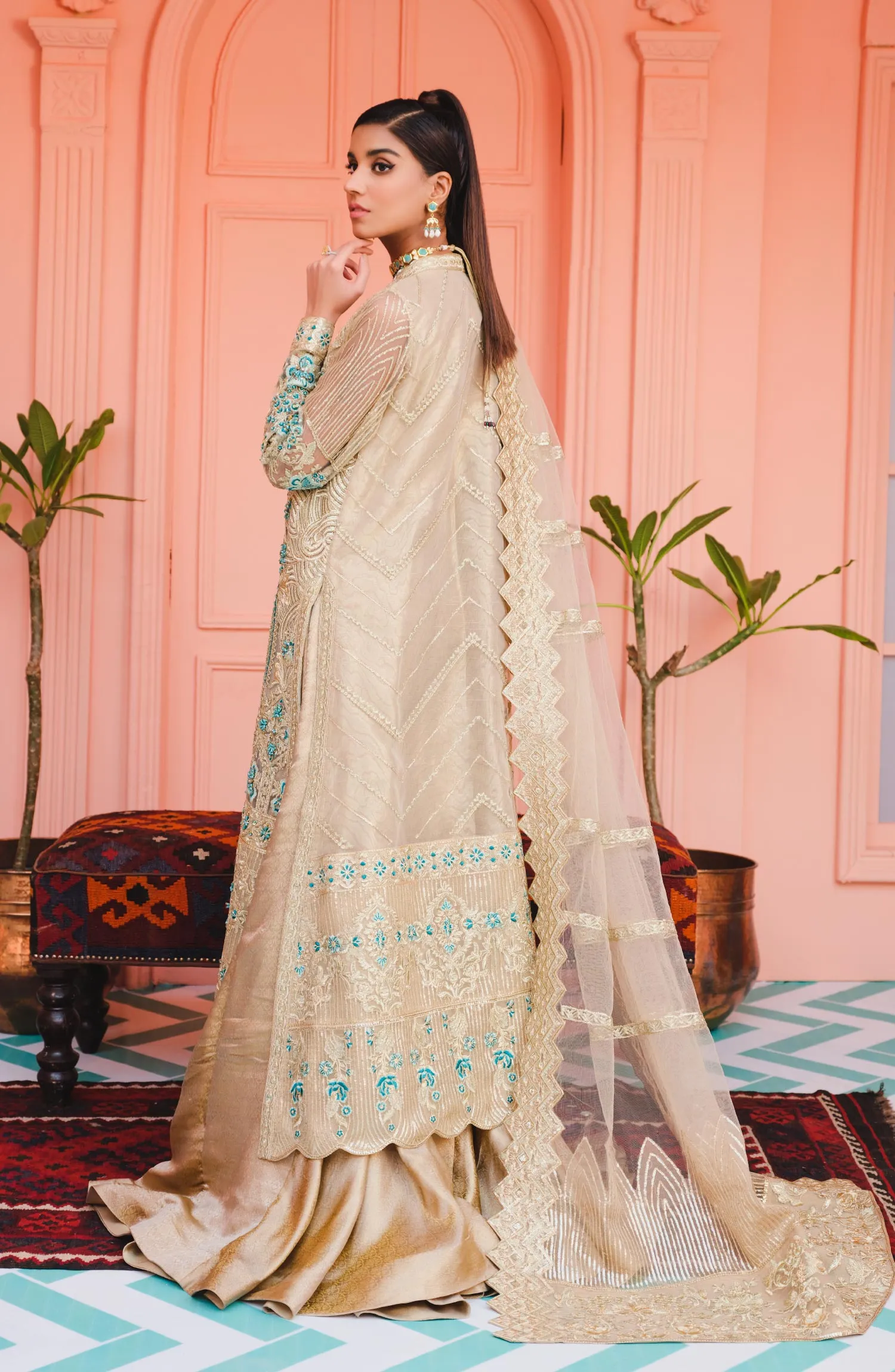 Royal Pakistani Gown Dress with Farshi Sharara #PF378