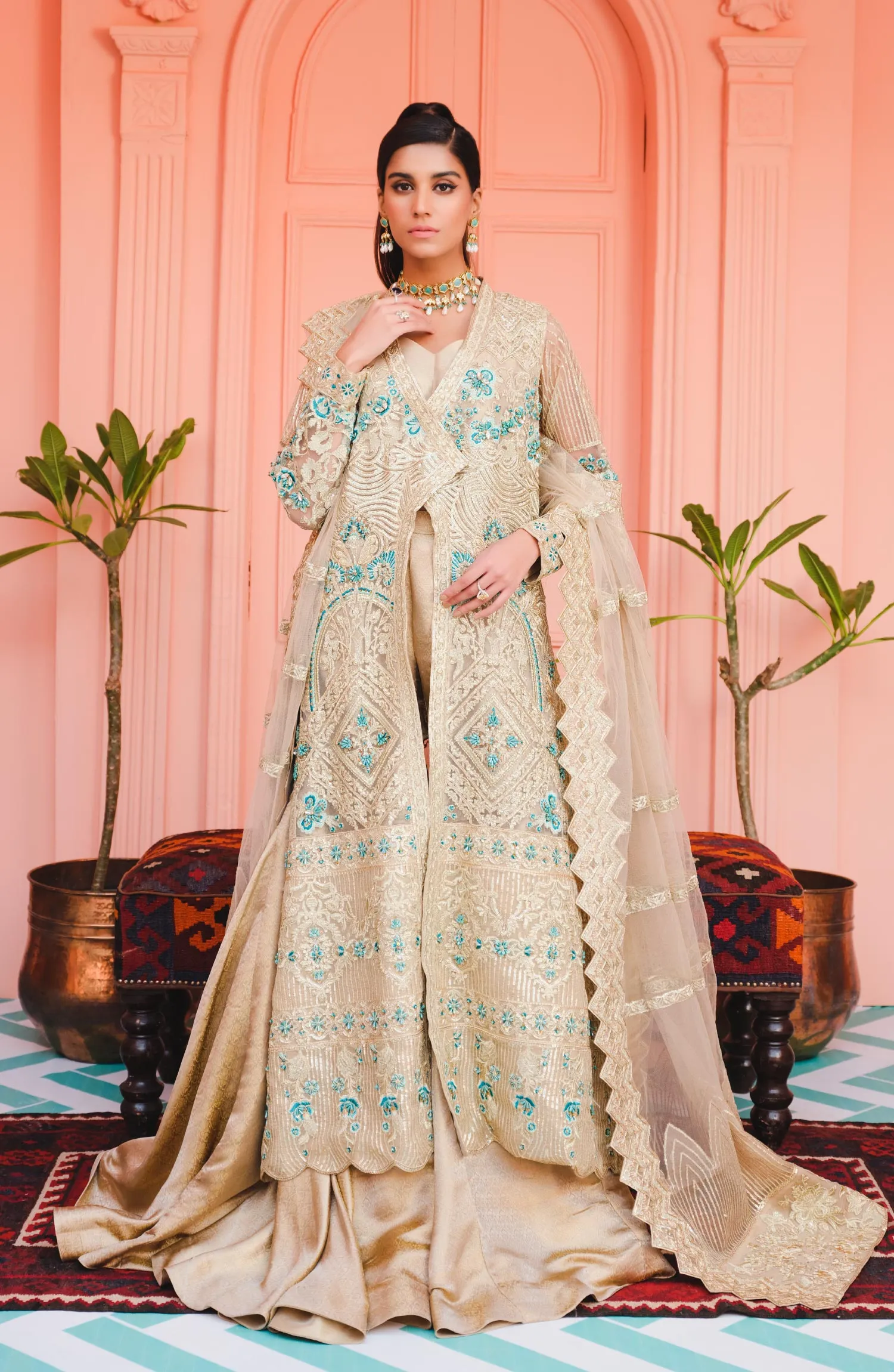 Royal Pakistani Gown Dress with Farshi Sharara #PF378