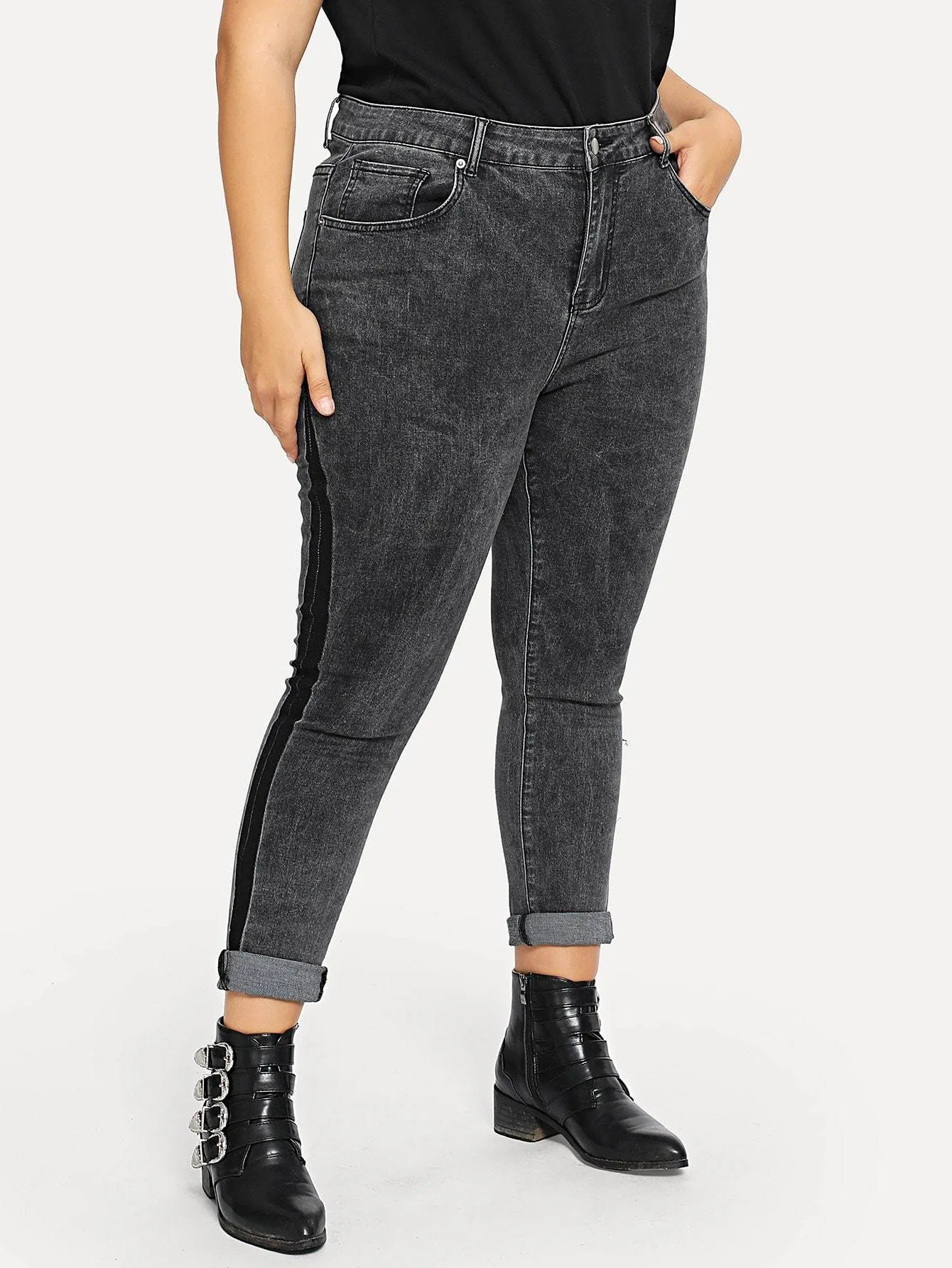 SHEIN Plus Contrast Panel Skinny Jeans