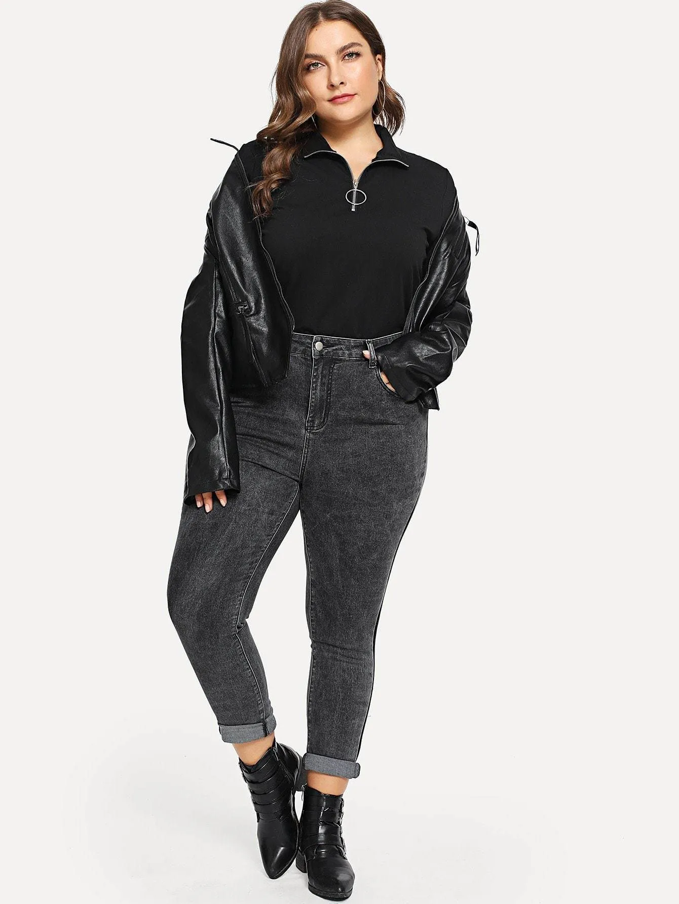 SHEIN Plus Contrast Panel Skinny Jeans