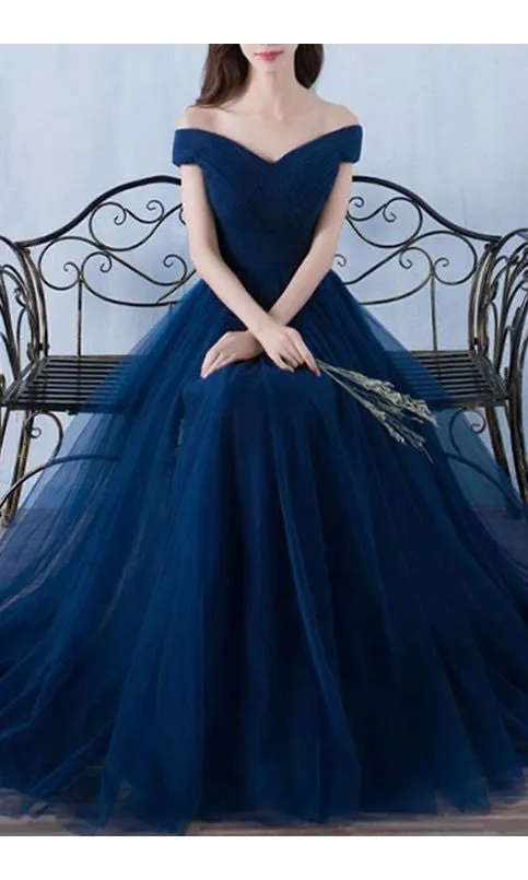 Simple Ball Gown Off Shoulder Tulle Prom Dress