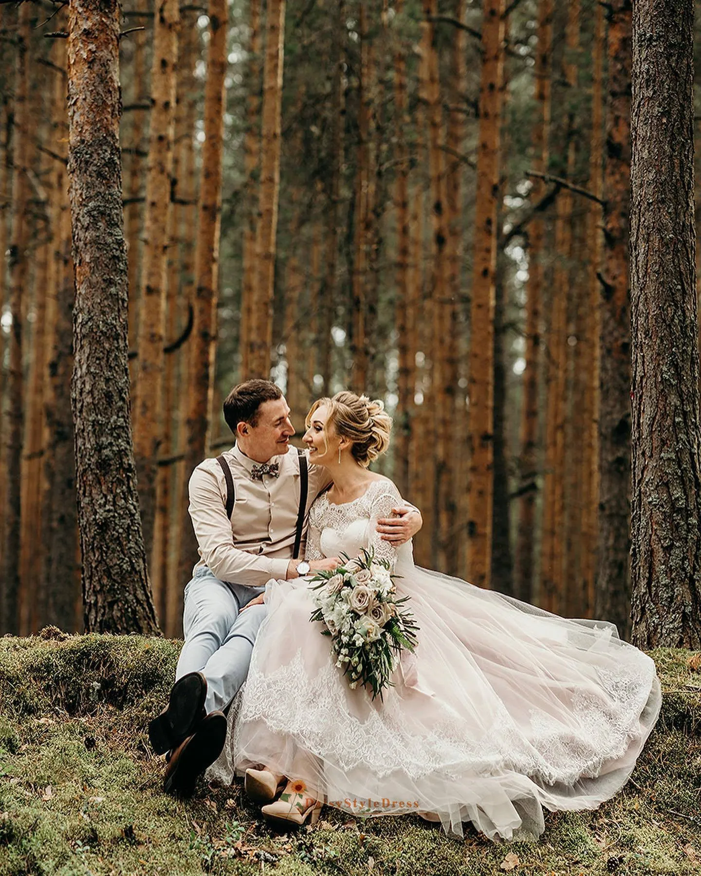 Simple Half Sleeve Blush Pink Wedding Dress