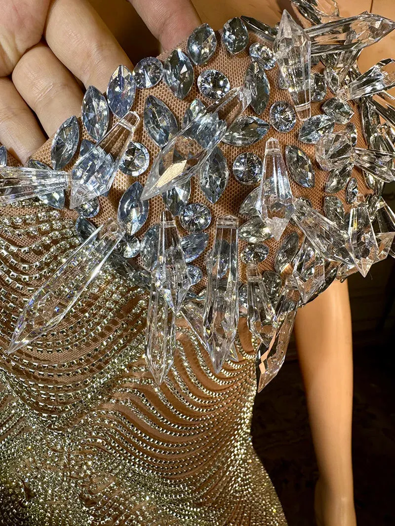 Trend4us Luxury Crystal Beaded Tassel Chain Short Evening Dress