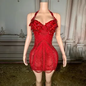 Trend4us Luxury Crystal Beaded Tassel Chain Short Evening Dress