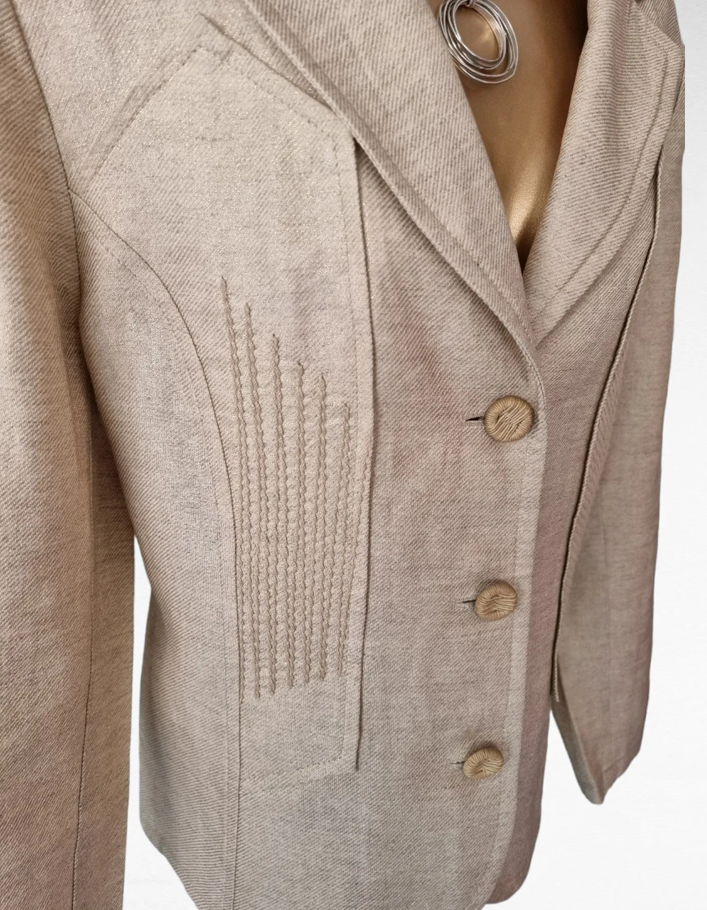 Tuzzi Designer Champaign/Cream Embroidered Front Fitted Jacket UK18 US14 EU46