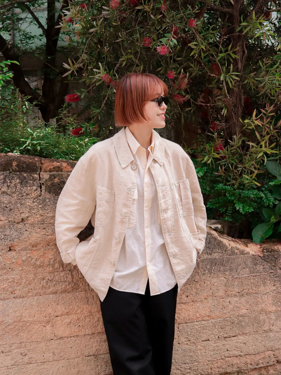 VINTAGE LINEN FRENCH JACKET W/GOLD CHARM