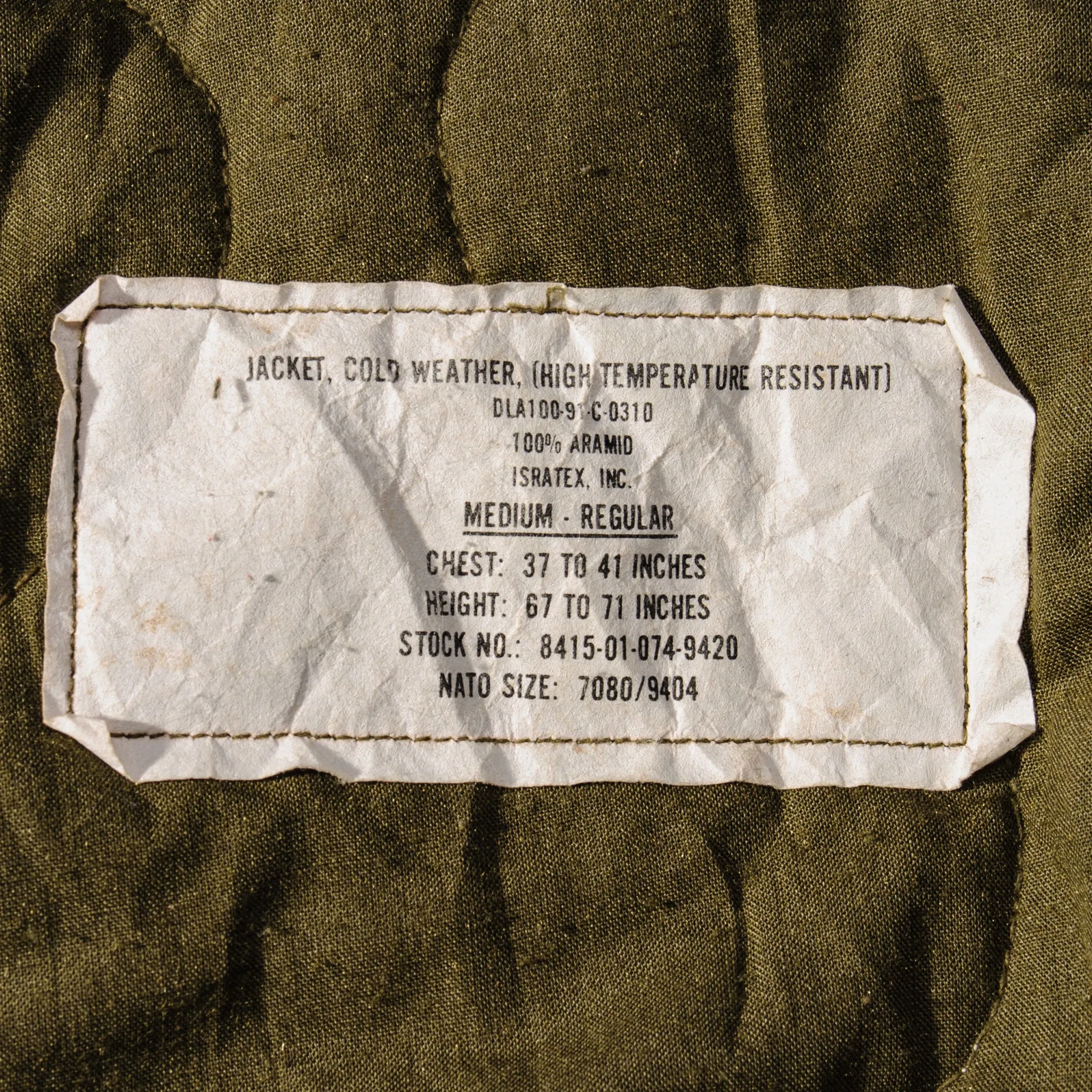 VINTAGE US ARMY JACKET COLD WEATHER 1991 SIZE MEDIUM REGULAR
