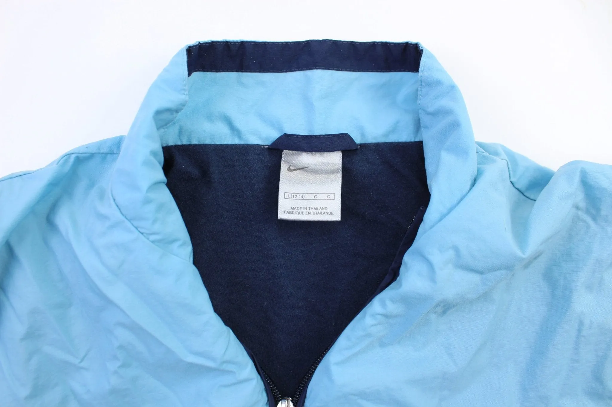 Women's Y2K Nike Embroidered Logo Light Blue & Navy Blue Jacket