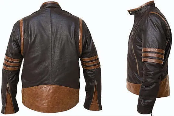 X-Men Origins Wolverine Black & Brown Leather Jacket, Men's Leather Jacket