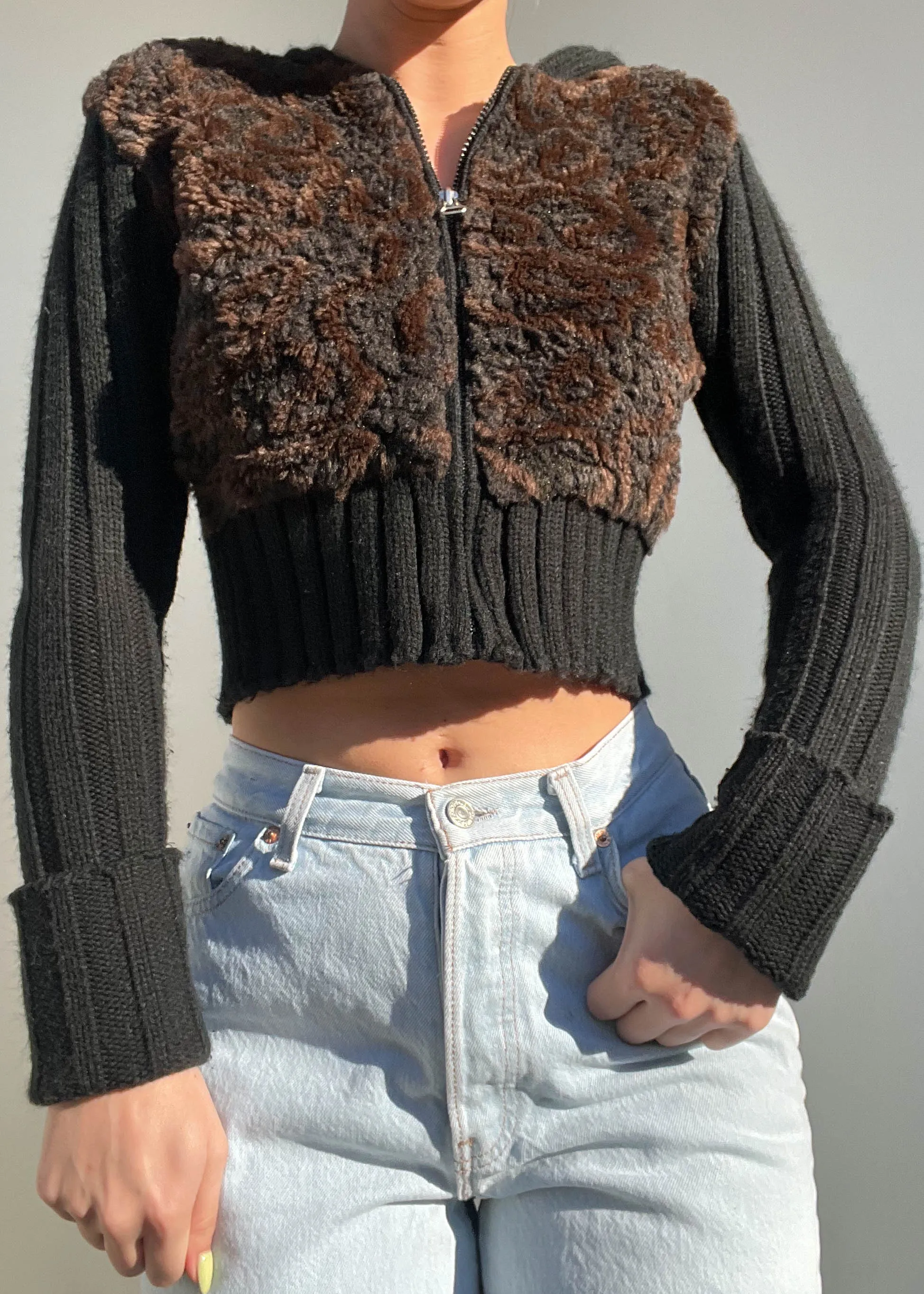 Y2k Black & Brown Fuzzy Jacket (S)