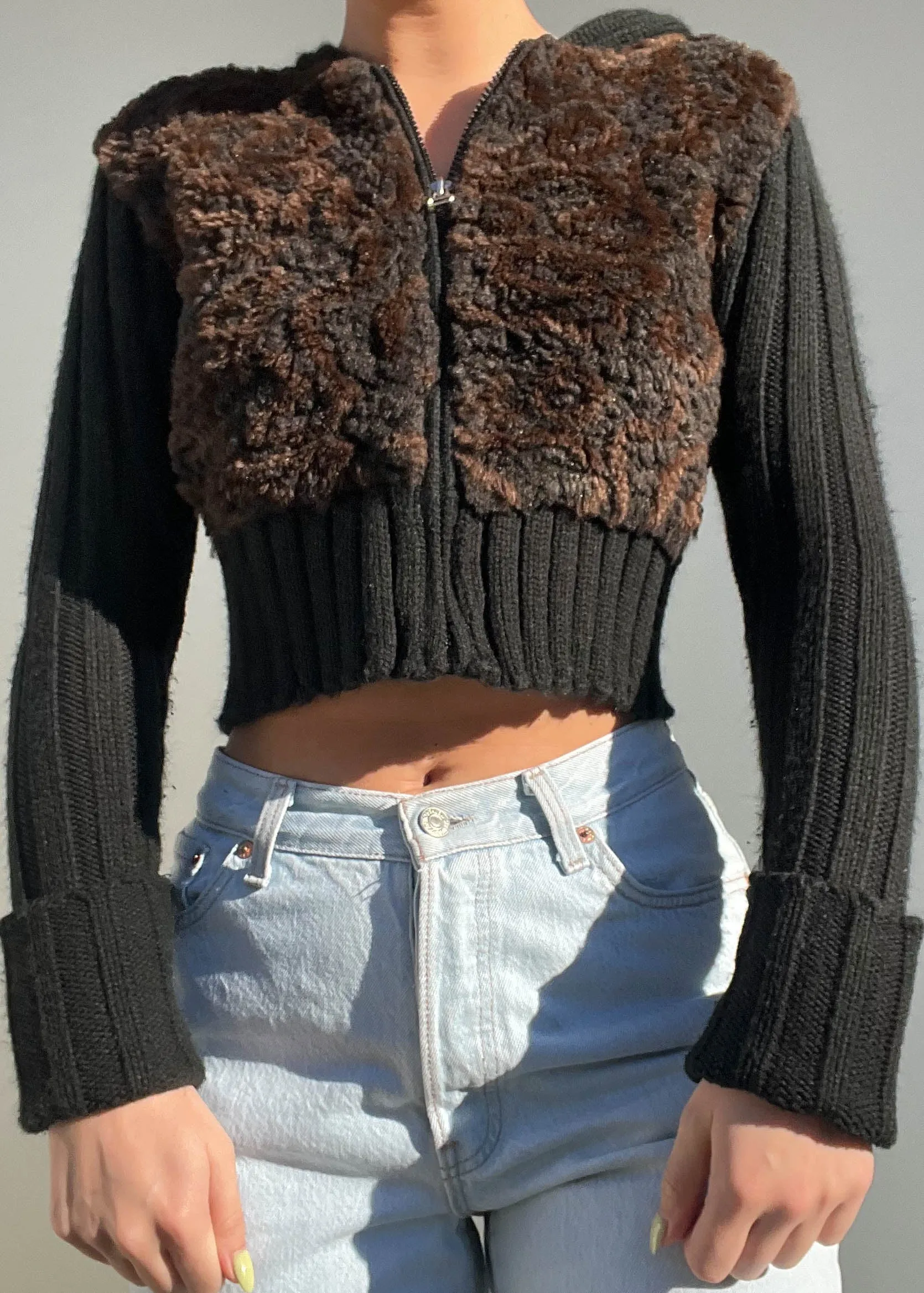 Y2k Black & Brown Fuzzy Jacket (S)