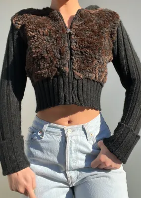 Y2k Black & Brown Fuzzy Jacket (S)