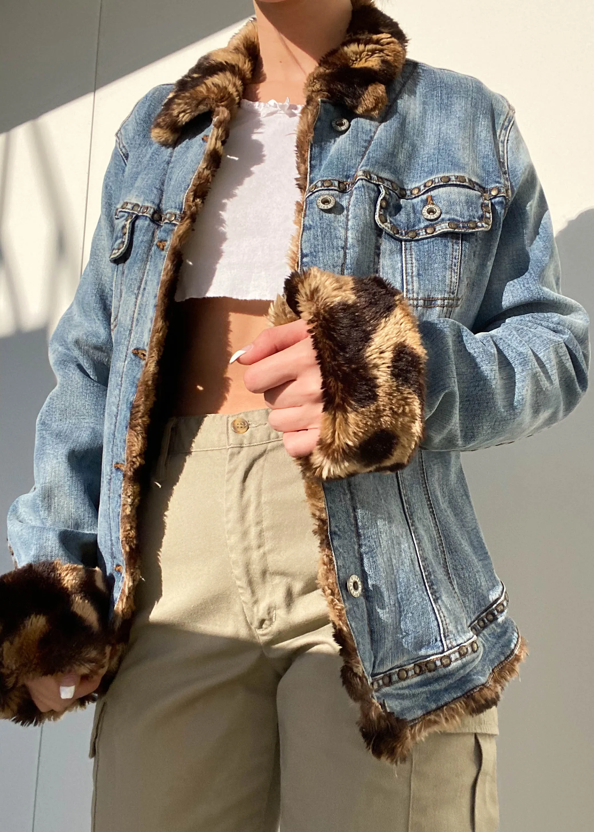 Y2k Fur Trim Denim Jacket (L/XL)