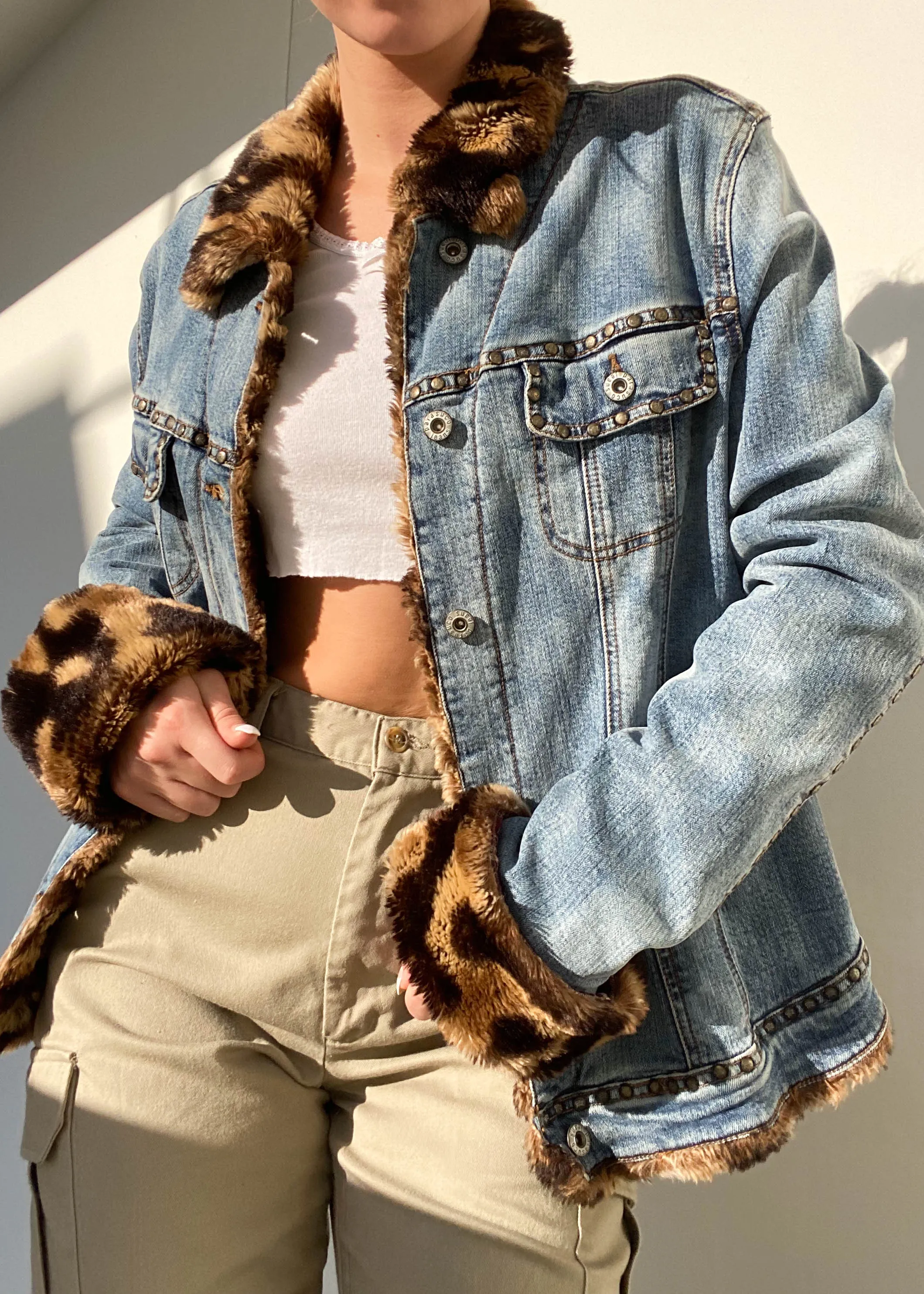 Y2k Fur Trim Denim Jacket (L/XL)