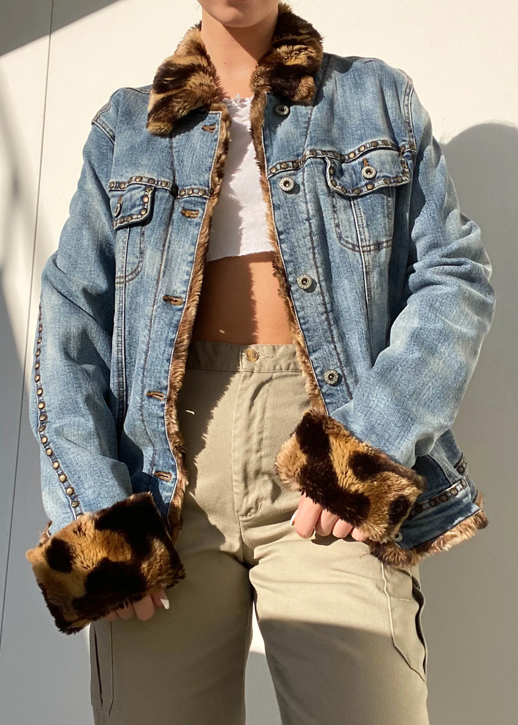 Y2k Fur Trim Denim Jacket (L/XL)