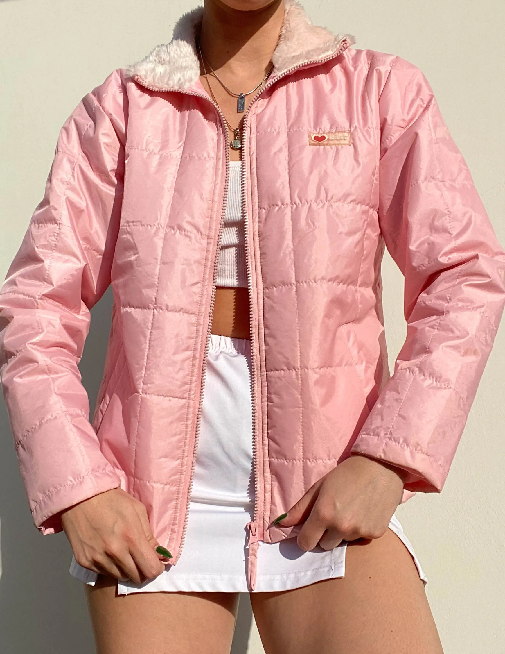 Y2k Pink Fuzzy Collared Jacket (S)