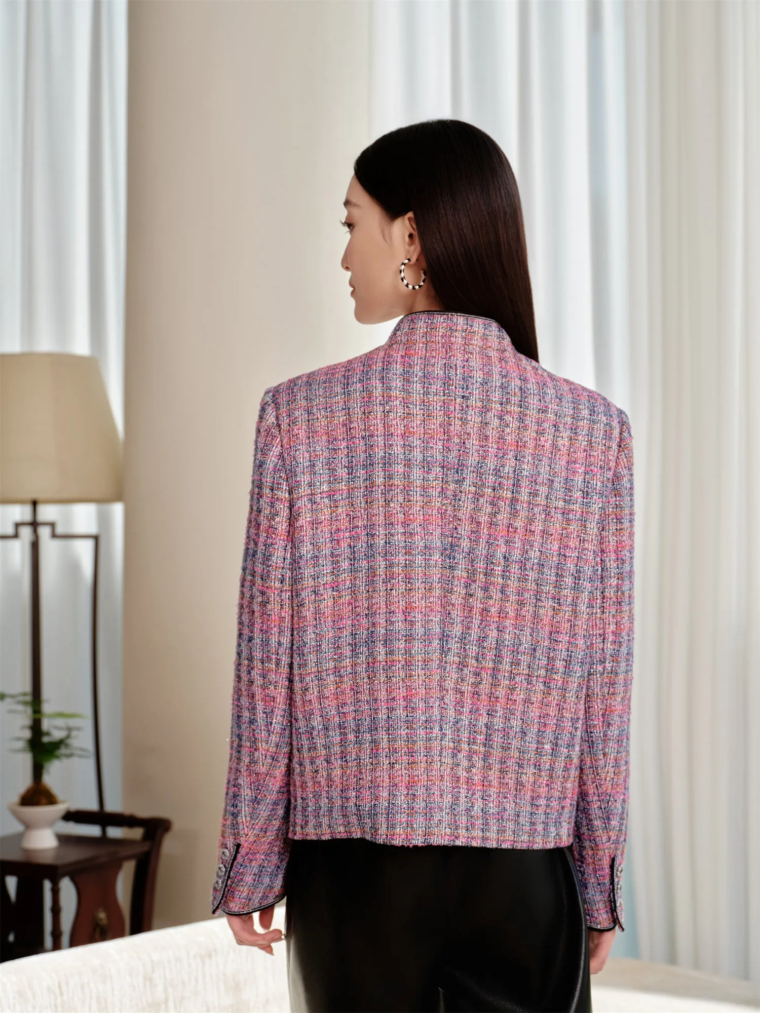 YAYING Chunky Tweed Stand-Collar Jacket