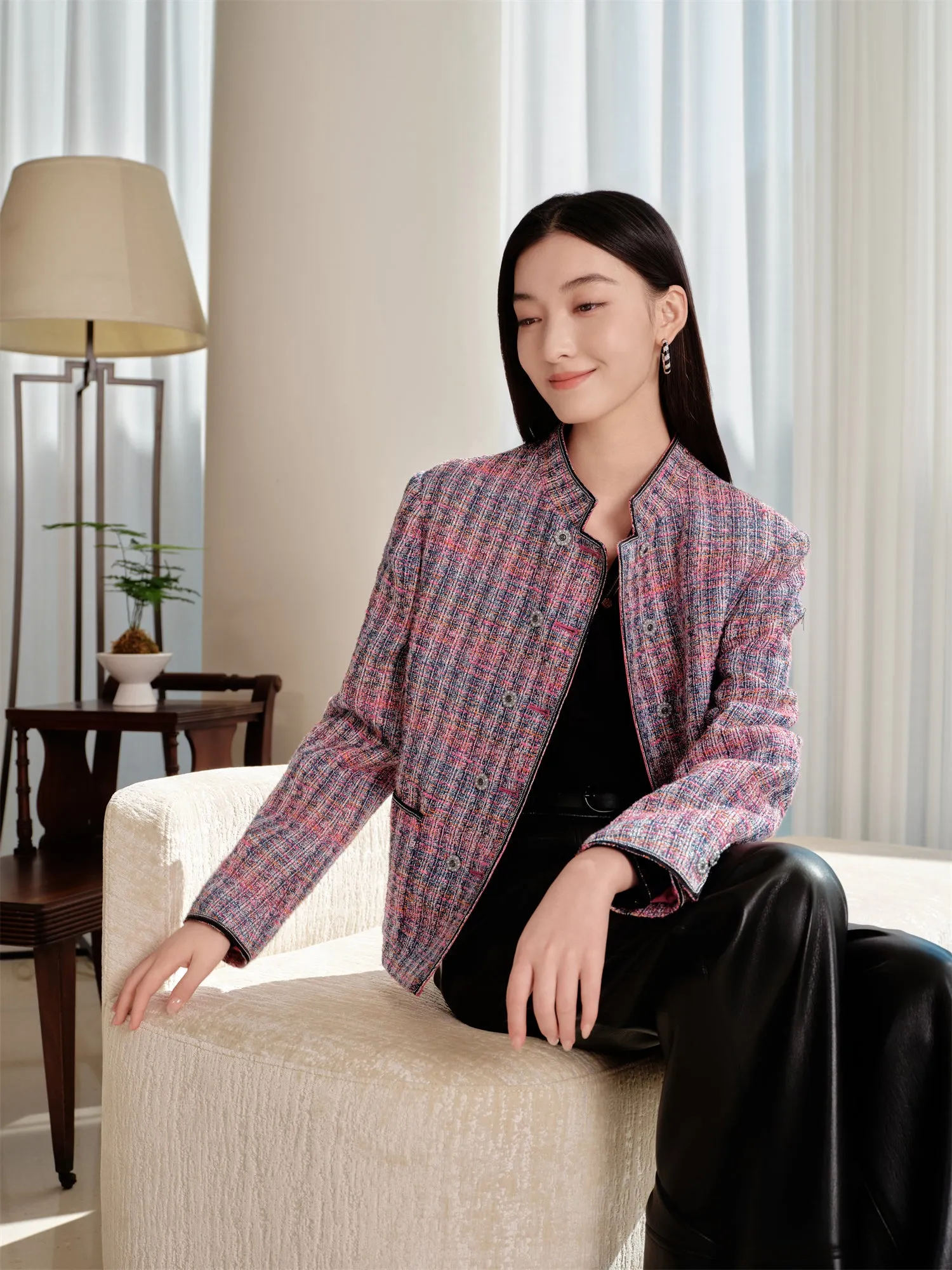 YAYING Chunky Tweed Stand-Collar Jacket